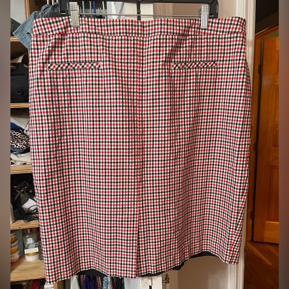 NWOT Talbots Women’s 14P Red Black Check Gingham Twill Pencil Skirt Size 18W